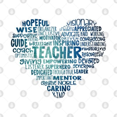 Teacher Heart Word Cloud Blue Pin Official Teacher Merch