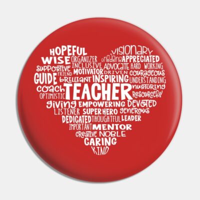 Teacher Heart Word Cloud Pin Official Teacher Merch