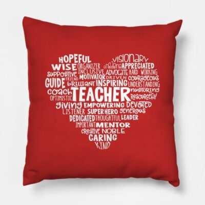 Teacher Heart Word Cloud Throw Pillow Official Teacher Merch