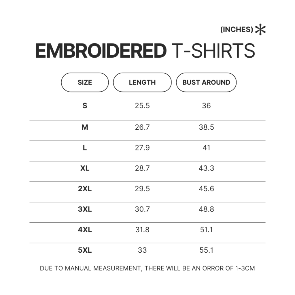 Embroidered T shirt Size Chart - Teacher Gifts For You