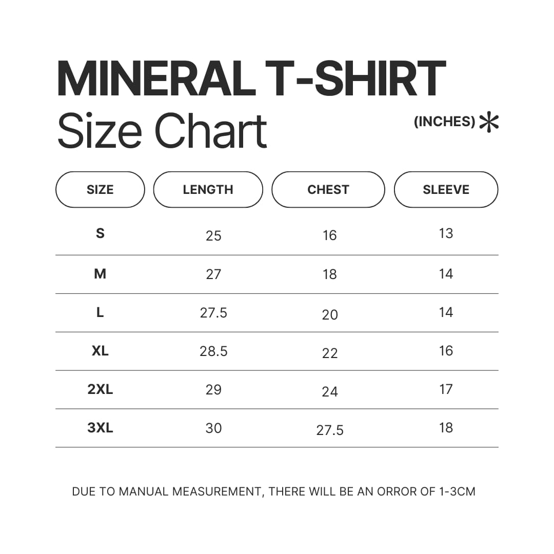 Mineral Wash T shirt Size Chart - Teacher Gifts For You