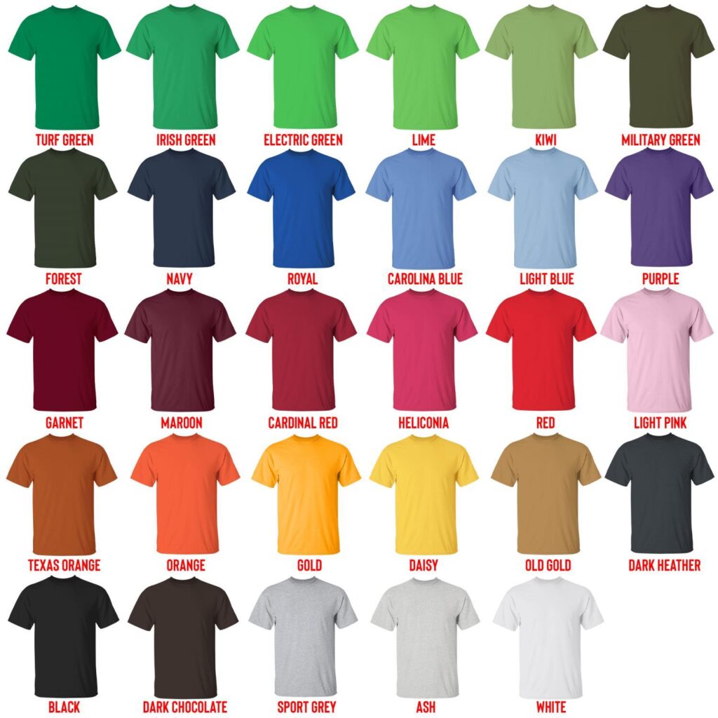 t shirt color chart 2 - Teacher Gifts For You