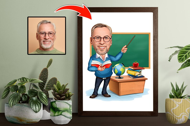 Custom Teacher Men Professor Cartoon Portrait Wall Art