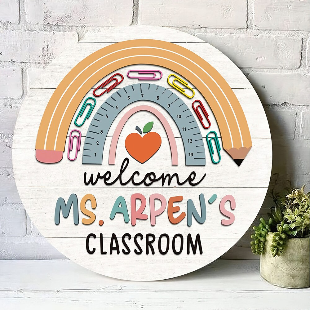 Personalized Teacher Rainbow Wooden Sign