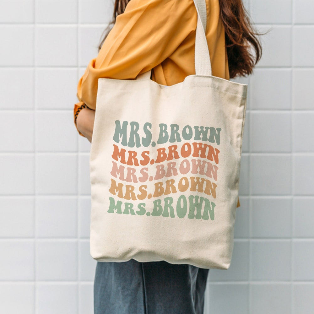 Groovy Teacher Name Custom Tote Bag