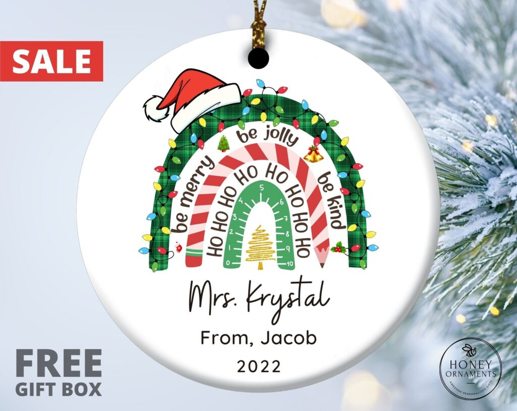 Teacher Rainbow Christmas Personalized Ornament